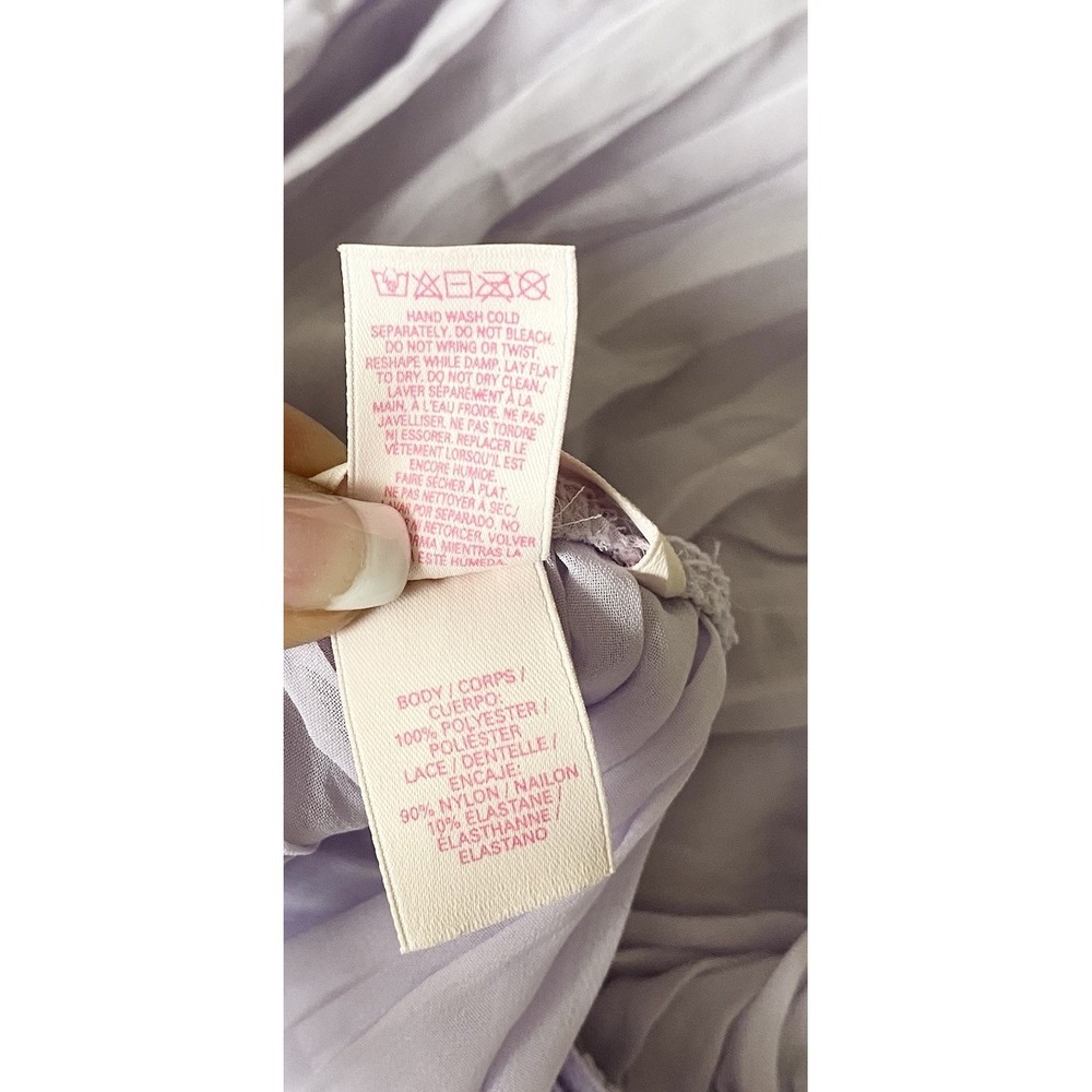 Victoria's Secret Slip Y2K Babydoll Lingerie L LILAC Pleated Lace Bow Chemise - Picture 9 of 9